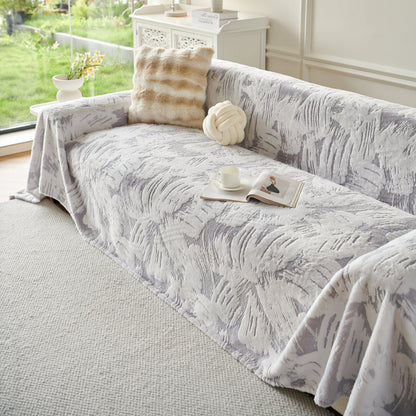 Plush Faux Fur Warm Sofa Cover with Waves Jacquard Textured Throw Blankets for Couch