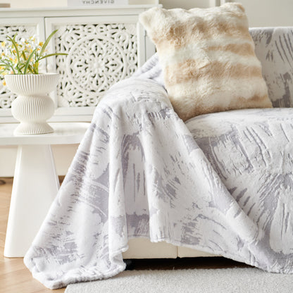 Plush Faux Fur Warm Sofa Cover with Waves Jacquard Textured Throw Blankets for Couch