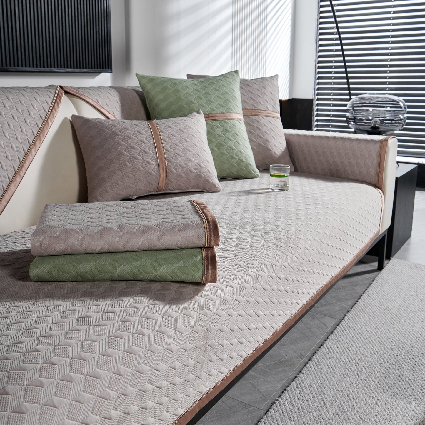 Geometric 3D Sofa Cover, Non-Slip Couch Protector for Seat, Backrest & Armrest