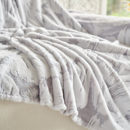 Plush Faux Fur Warm Sofa Cover with Waves Jacquard Textured Throw Blankets for Couch