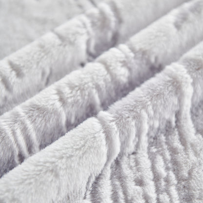 Plush Faux Fur Warm Sofa Cover with Waves Jacquard Textured Throw Blankets for Couch