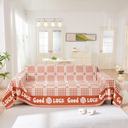 Chenille Houndstooth Sofa Throw Cover, Scratch Proof Cozy Throw Blankets for Couch