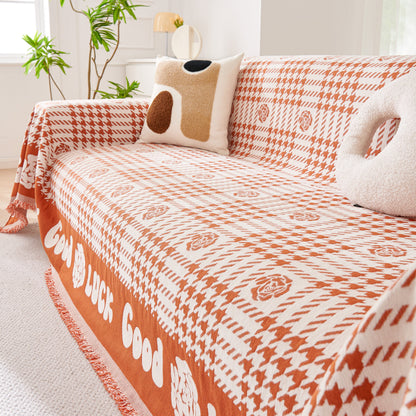 Chenille Houndstooth Sofa Throw Cover, Scratch Proof Cozy Throw Blankets for Couch