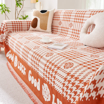 Chenille Houndstooth Sofa Throw Cover, Scratch Proof Cozy Throw Blankets for Couch