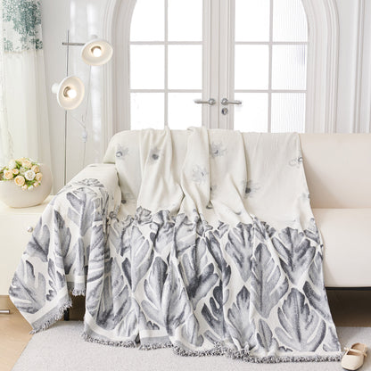 Soft Woven Leaf Couch Blanket, Pet-friendly Sectional Sofa Slipcover For Cats Dogs