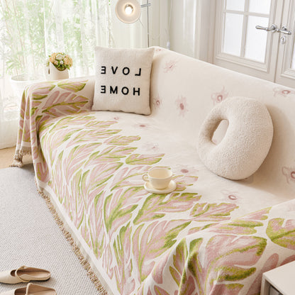 Soft Woven Leaf Couch Blanket, Pet-friendly Sectional Sofa Slipcover For Cats Dogs