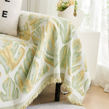 Soft Woven Leaf Couch Blanket, Pet-friendly Sectional Sofa Slipcover For Cats Dogs