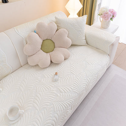 Sofa Cover for Leather & Fabric Couches, 3D Leaf Embossed Quilted Furniture Covers