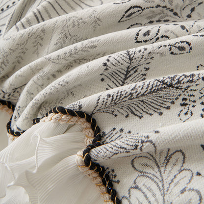 Farmhouse Ruffled Lace Sofa Slipcover Vintage Furniture Protector with Botanical Print