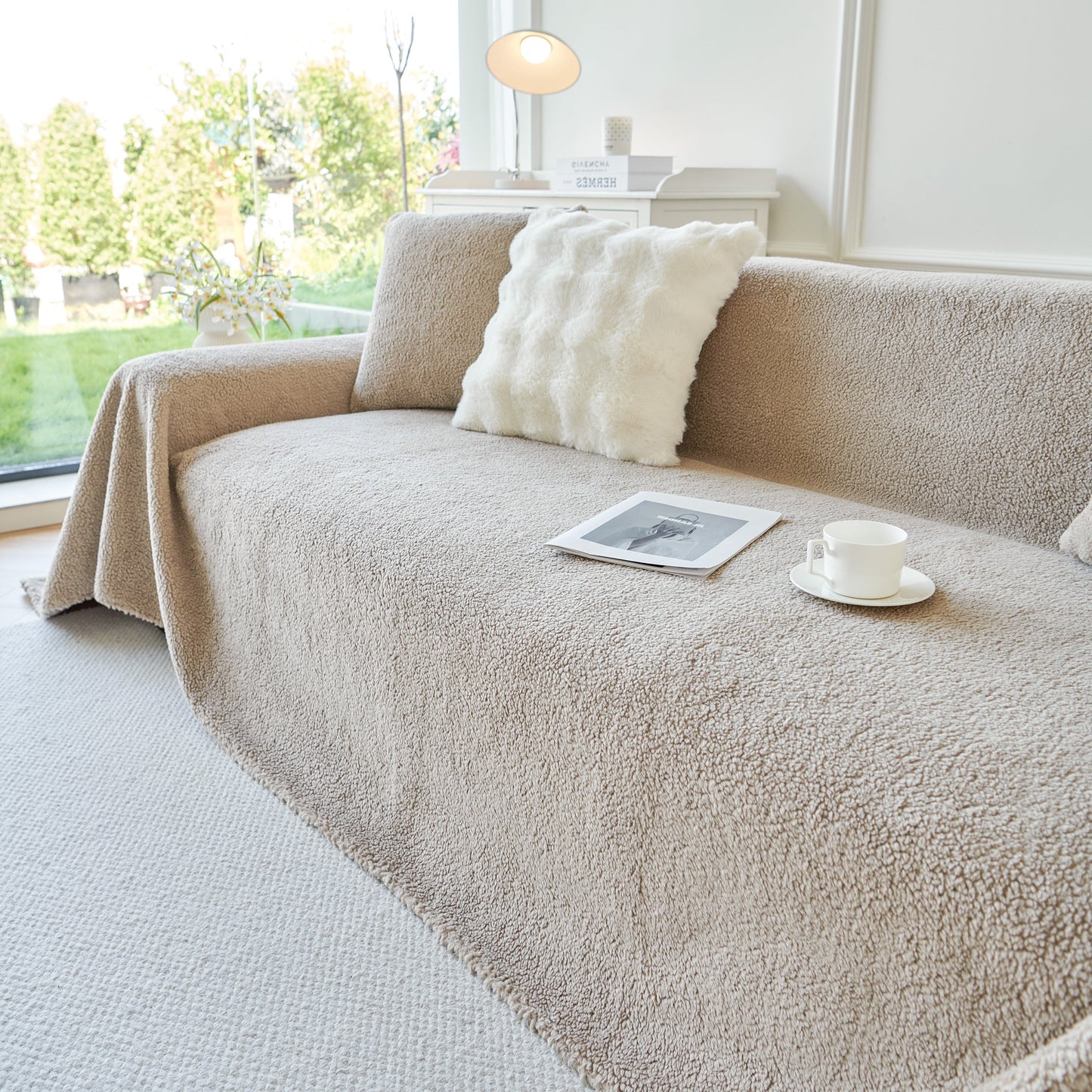 Thick Sherpa Fleece Sofa Protector Cover Stylish Durable Slipcovers for Couches and Chairs