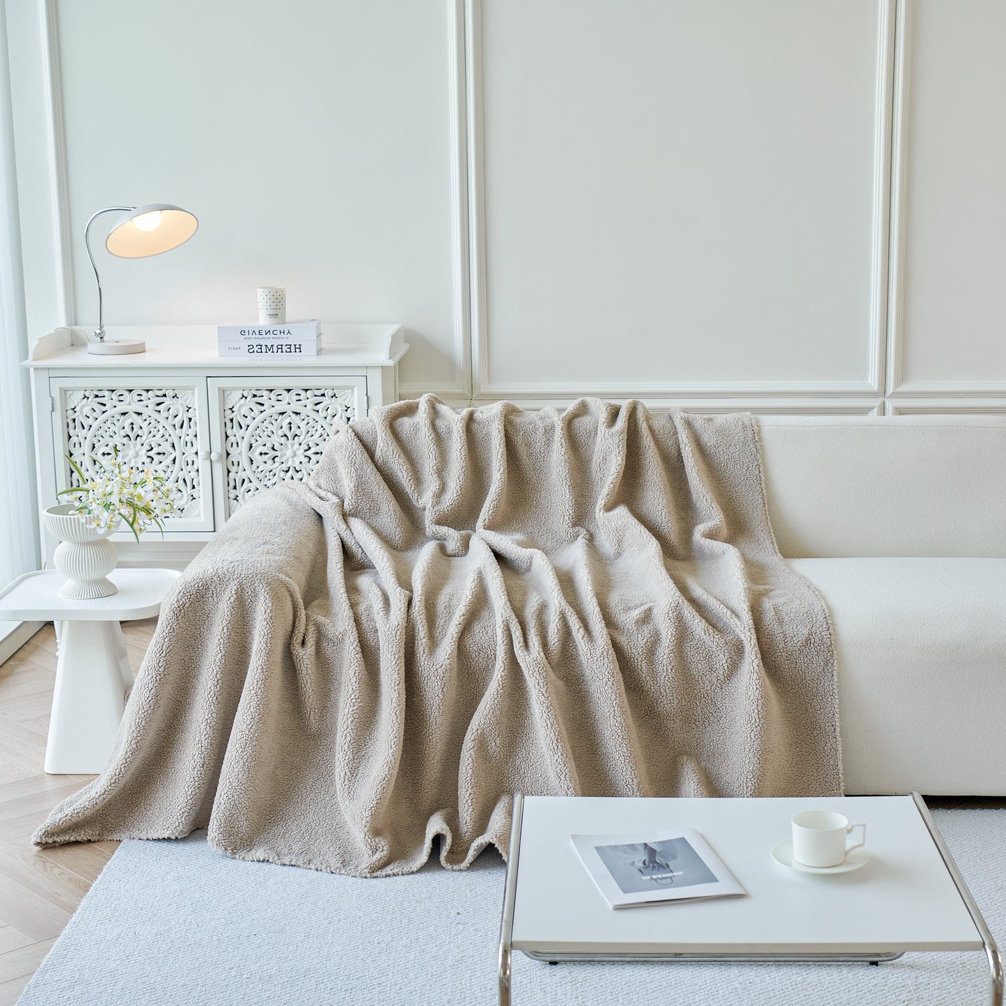 Thick Sherpa Fleece Sofa Protector Cover Stylish Durable Slipcovers for Couches and Chairs