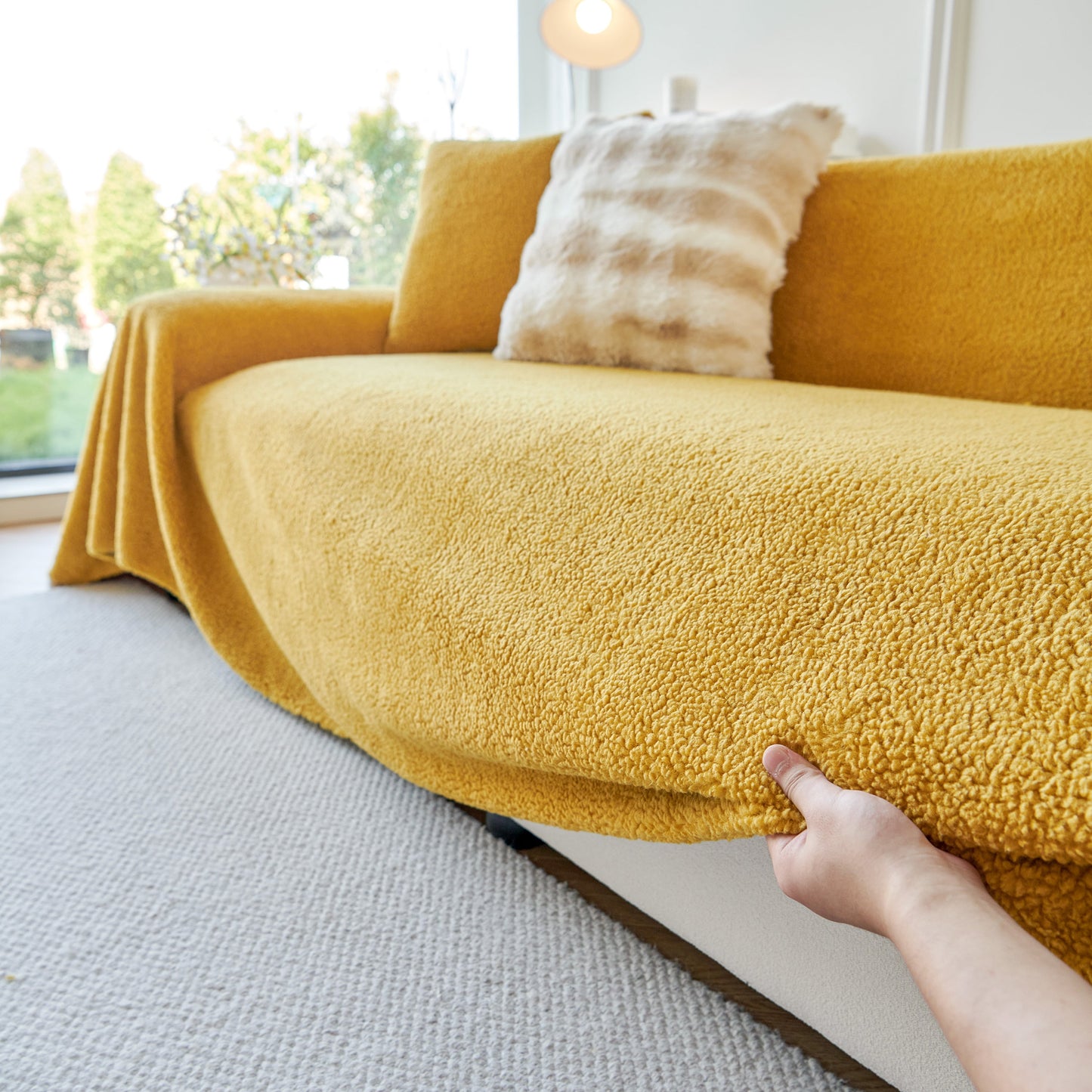 Thick Sherpa Fleece Sofa Protector Cover Stylish Durable Slipcovers for Couches and Chairs
