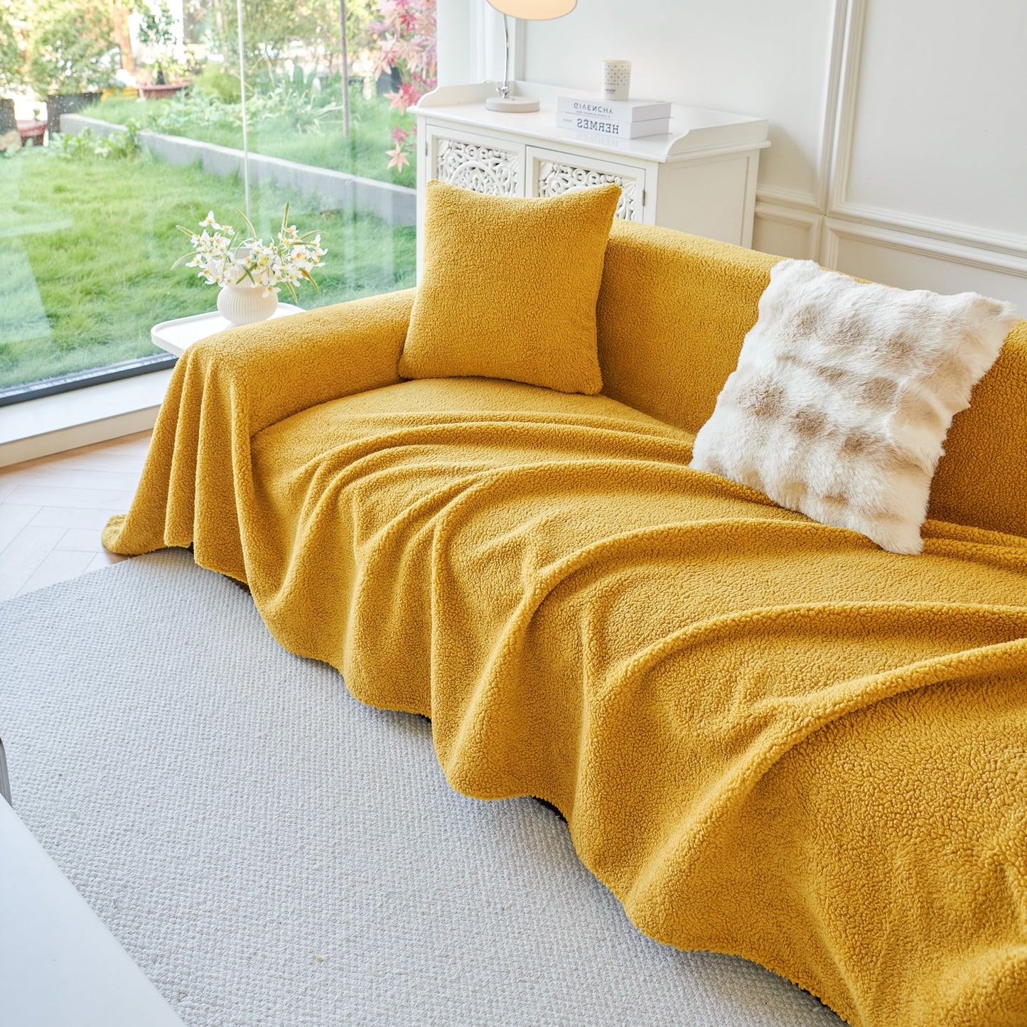 Thick Sherpa Fleece Sofa Protector Cover Stylish Durable Slipcovers for Couches and Chairs