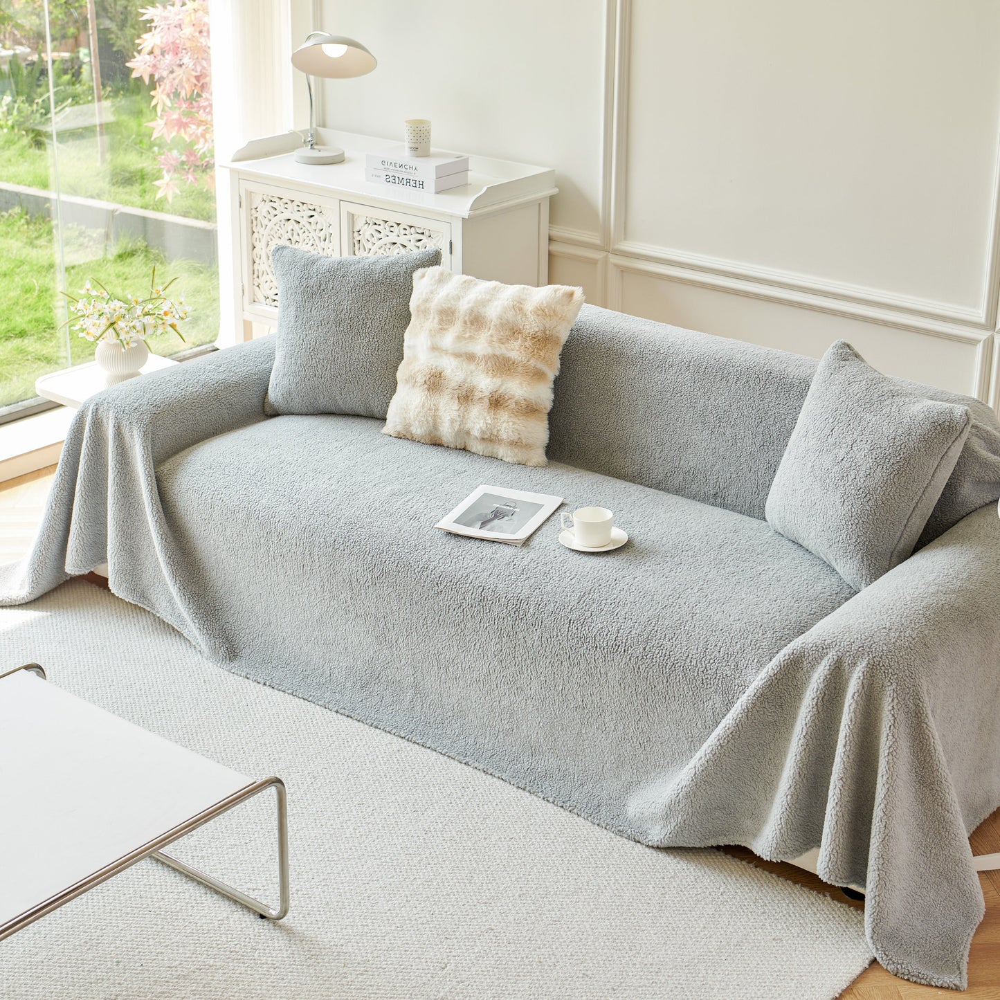 Thick Sherpa Fleece Sofa Protector Cover Stylish Durable Slipcovers for Couches and Chairs