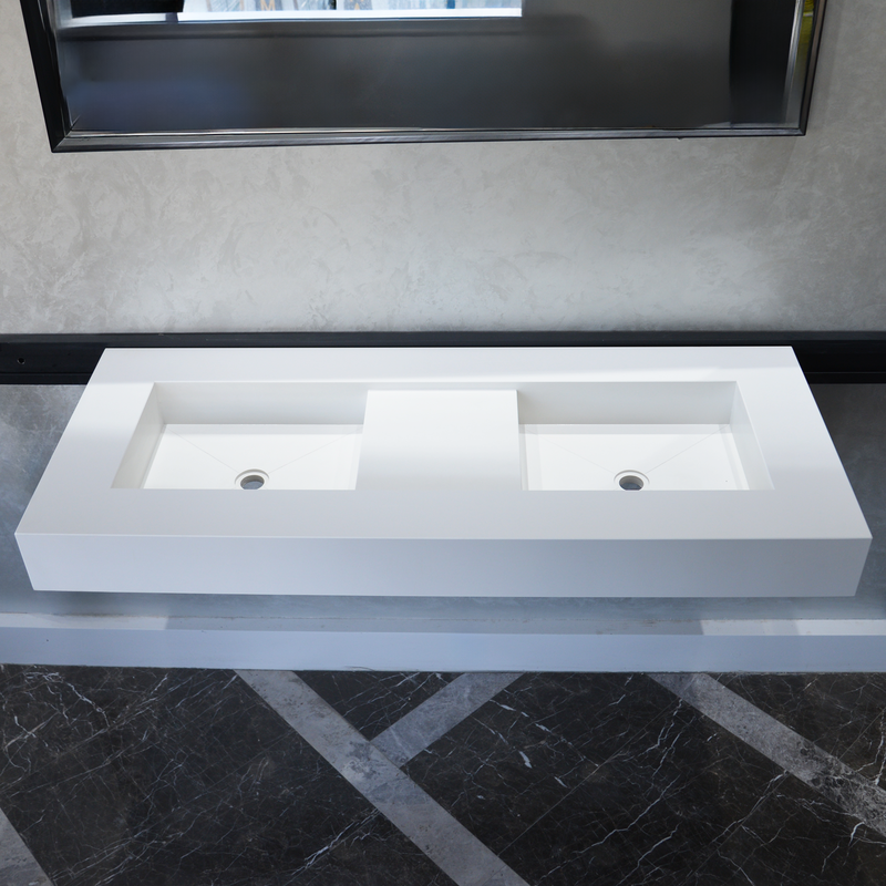 White Quartz Double Undermount Kitchen Sink - Custom Crafted