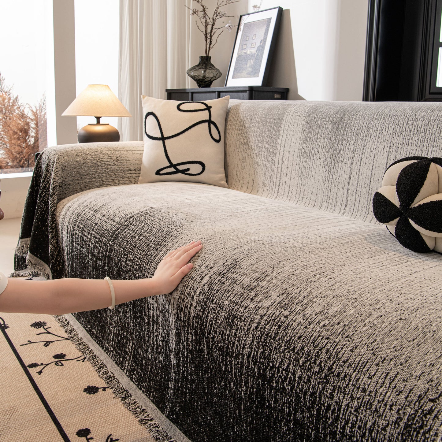 Modern Textured Sofa Cover Blanket, Tightly Woven Pet Sofa Throw for Sectional Couches