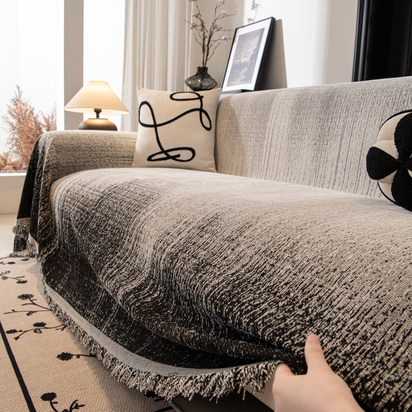 Modern Textured Sofa Cover Blanket, Tightly Woven Pet Sofa Throw for Sectional Couches