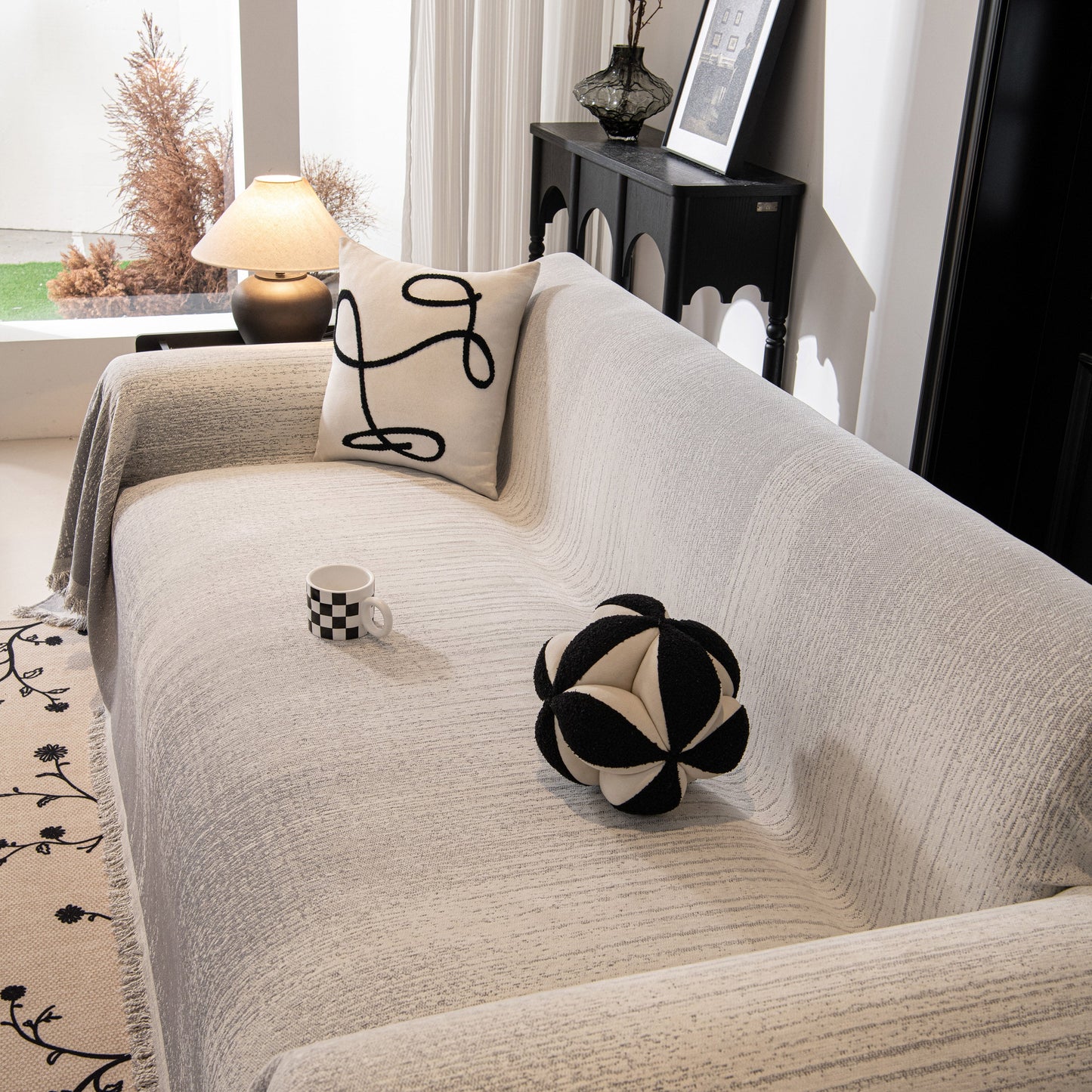 Modern Textured Sofa Cover Blanket, Tightly Woven Pet Sofa Throw for Sectional Couches