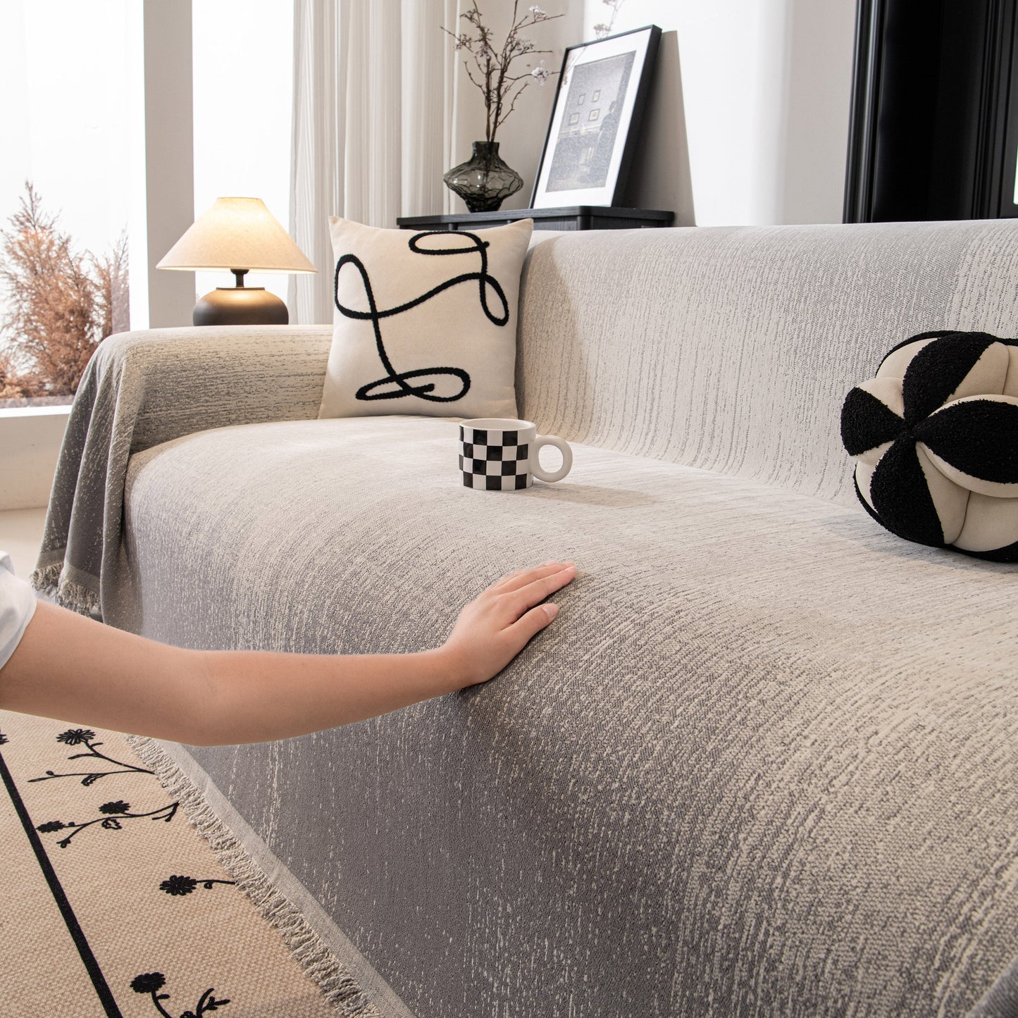 Modern Textured Sofa Cover Blanket, Tightly Woven Pet Sofa Throw for Sectional Couches