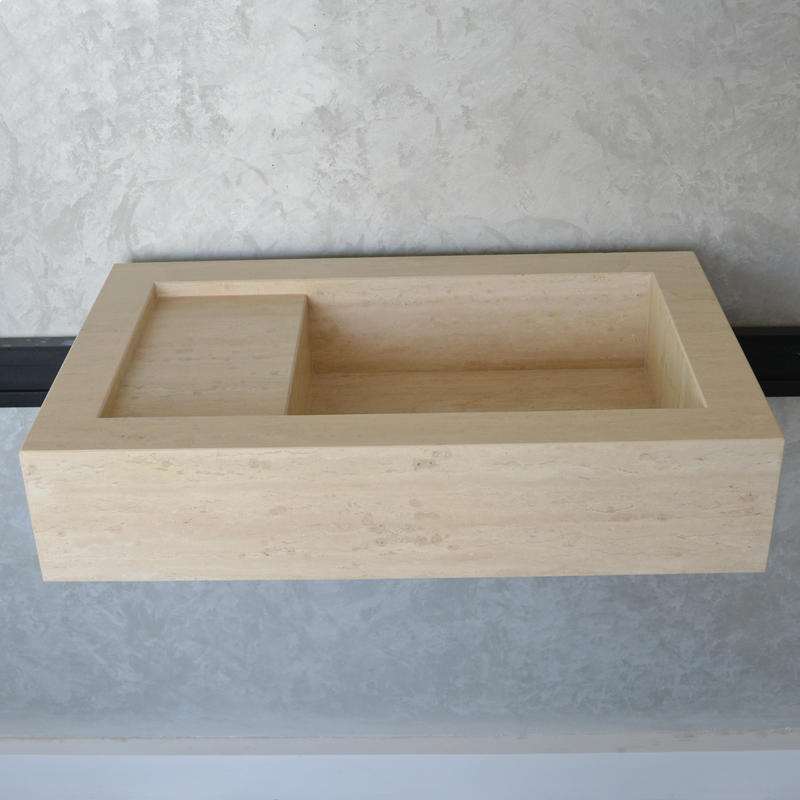 Travertine Bathroom Sink Handcrafted Warm Beige Artisan Finish