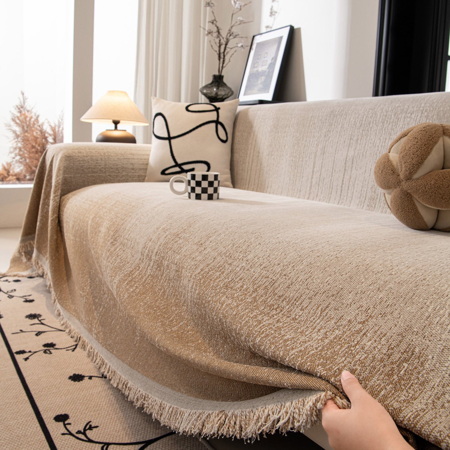Modern Textured Sofa Cover Blanket, Tightly Woven Pet Sofa Throw for Sectional Couches
