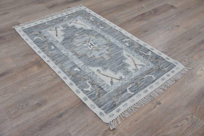 Timbergirl Kilim Blue Wool Handmade Rug