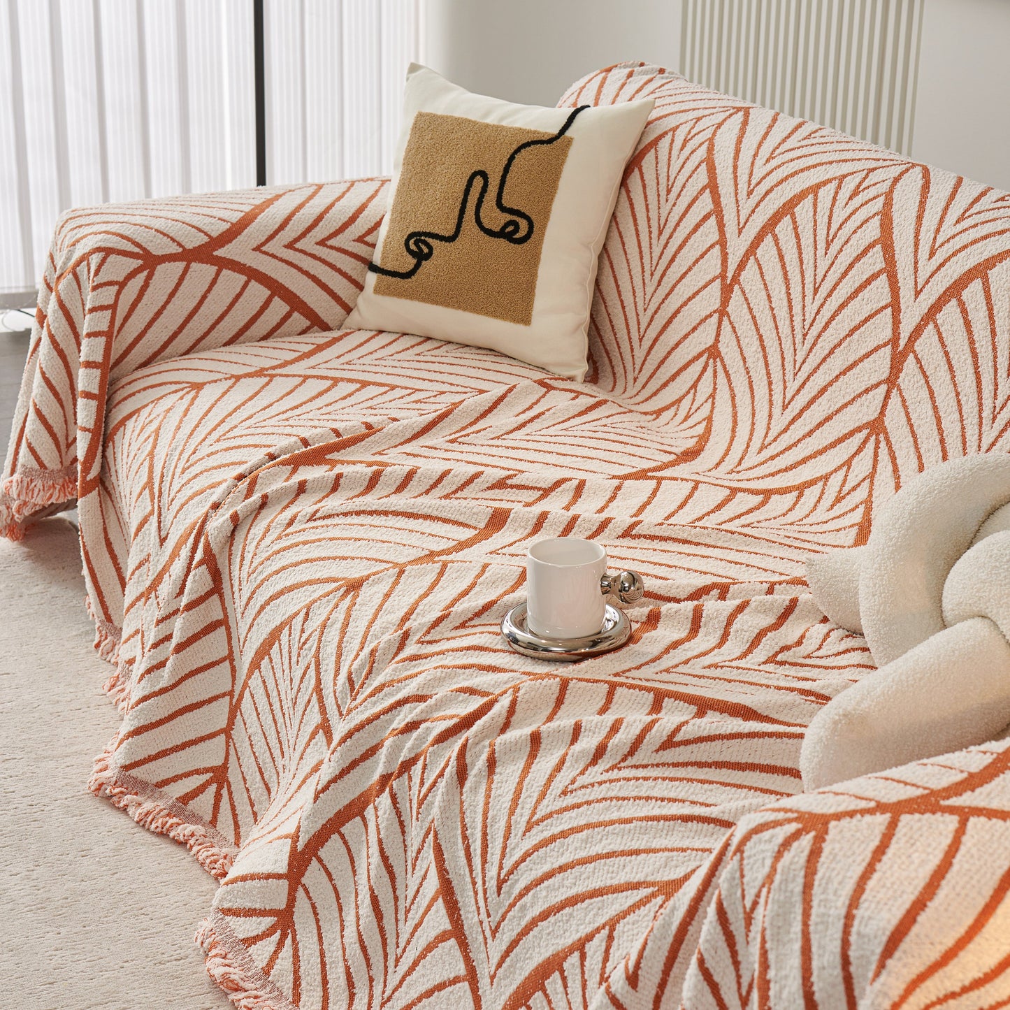 Maple Leaves Reversible Chenille Blanket Covers for Couch, Furniture Decoration Cover Sofa Slipcovers