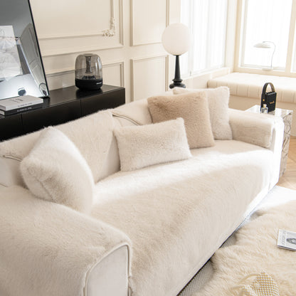 Faux Mink Velvet Luxury Fluffy Sofa Cushion, Winter Warm Thick Plush Non-slip Sofa Covers