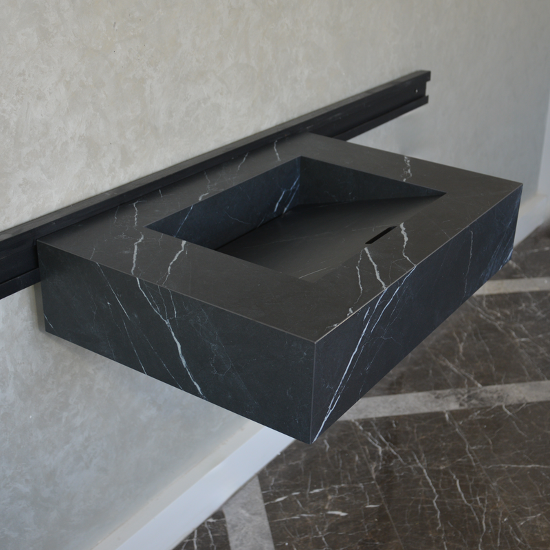 Black Nero Marquina Engineered Stone Bathroom Sink - Matte Finish
