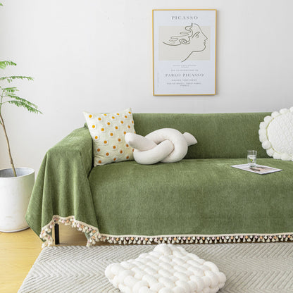 Boho Herringbone Sofa Throw Blanket with Pom Pom Tassels Stylish Furniture Slipcover