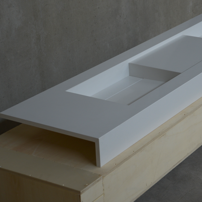 HANDCRAFTED CUSTOM WHITE QUARTZ DOUBLE SINK (QU-121)