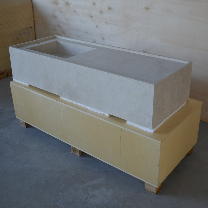 Beige Travertine Wall-Mounted Handcrafted Rectangular Sink 58 x 22 x 12 - Cross-Cut