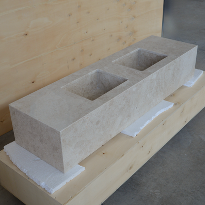 HANDCRAFTED CUSTOM HERA BEIGE MARBLE DOUBLE SINK (NS-114)