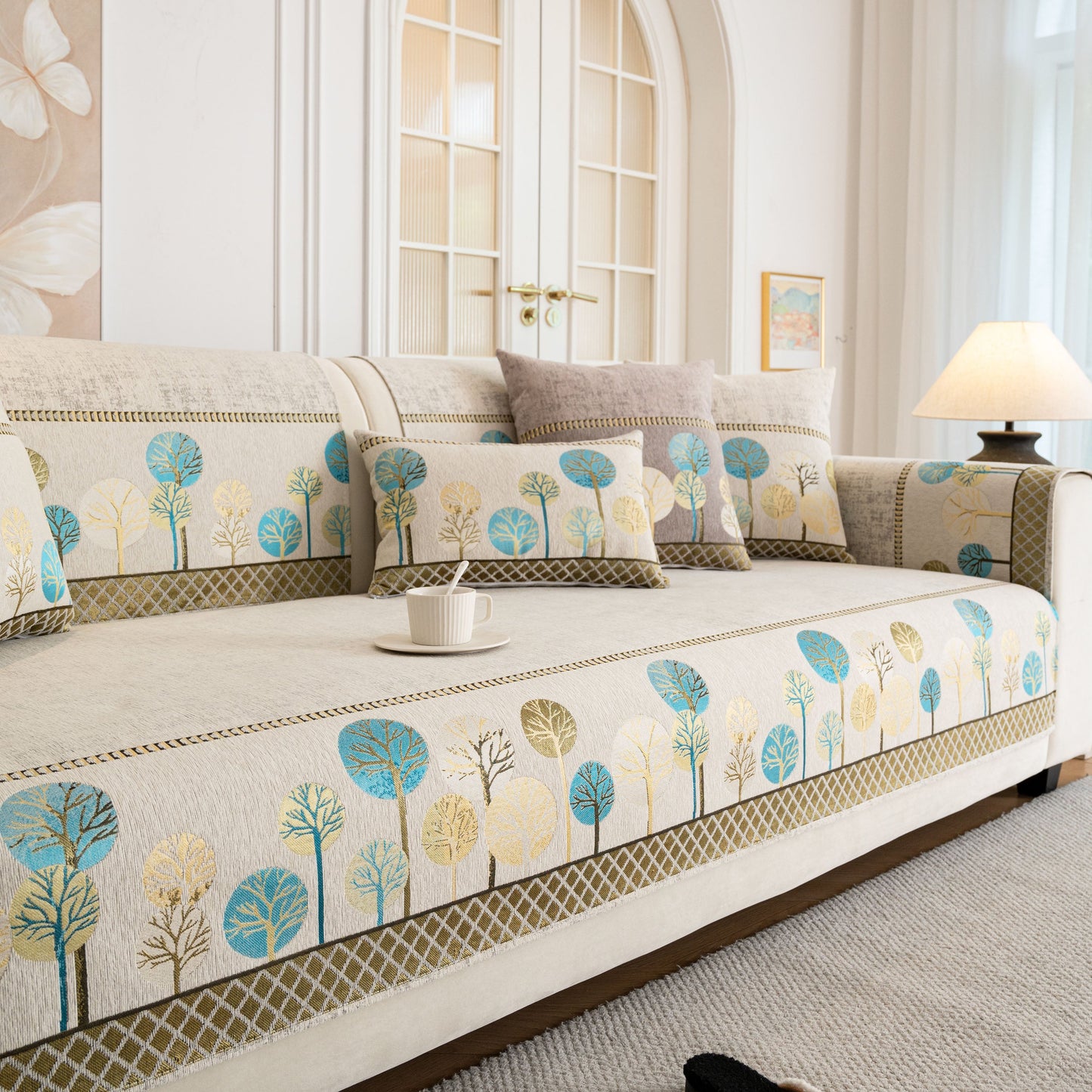 Sofa Cover for Couch, Non-Slip Sectional Couch Cover with Woven Tree Pattern