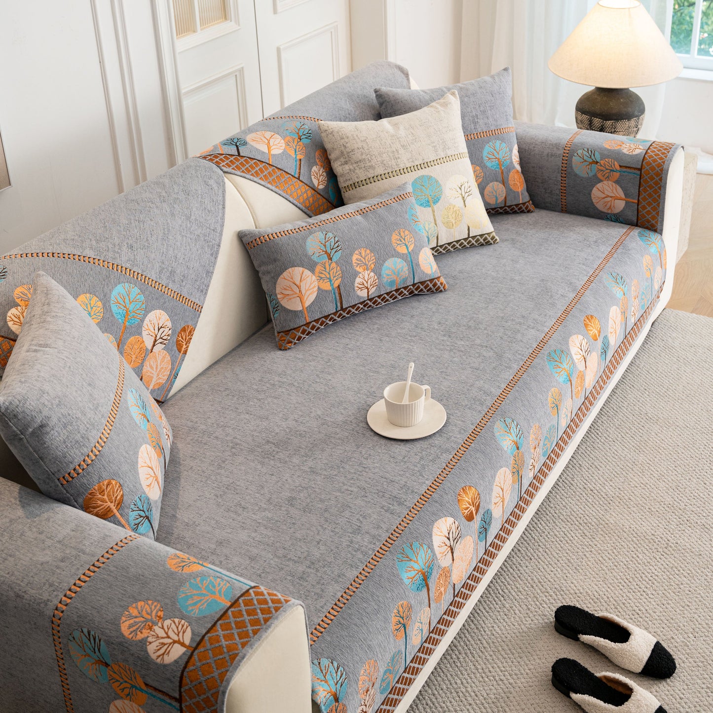 Sofa Cover for Couch, Non-Slip Sectional Couch Cover with Woven Tree Pattern