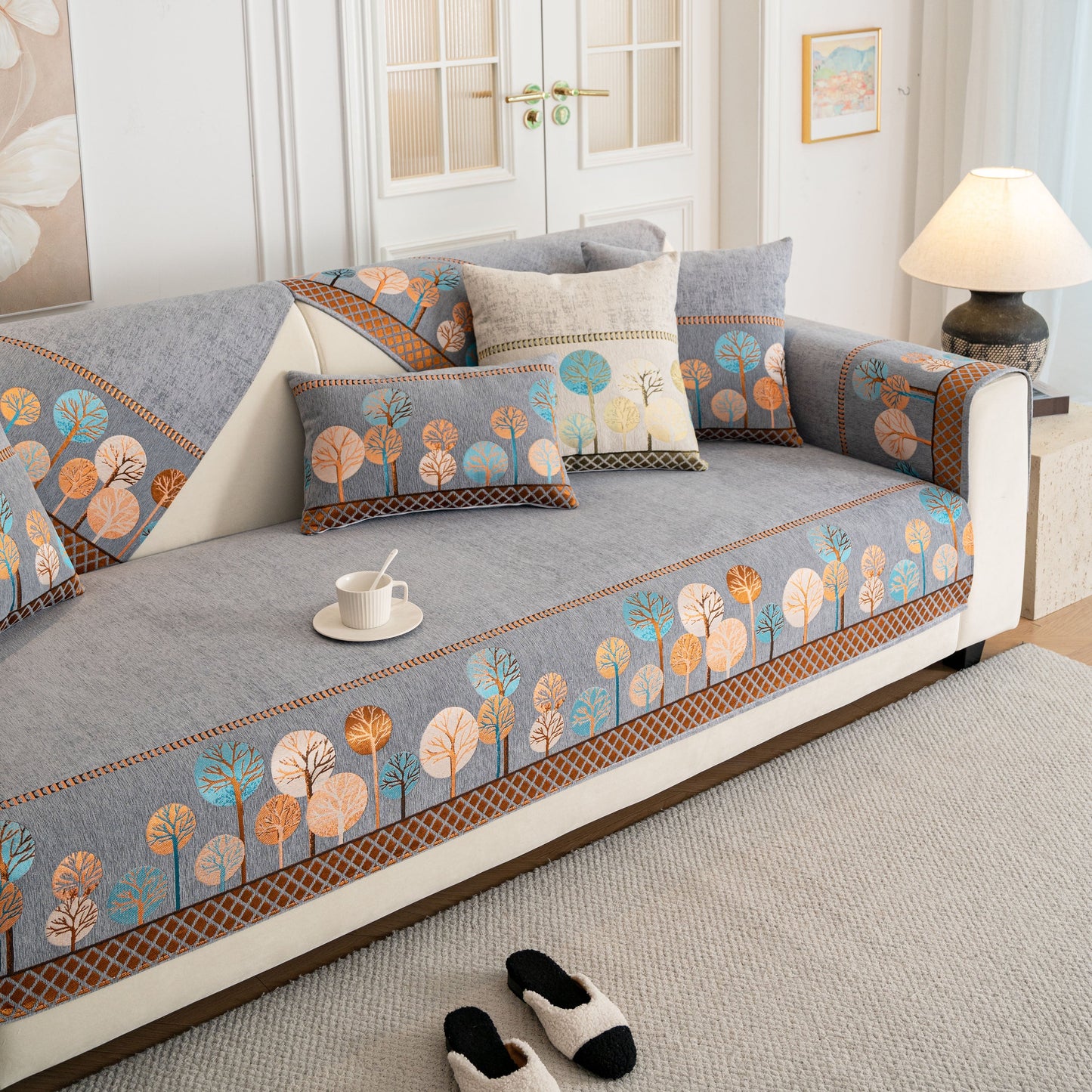 Sofa Cover for Couch, Non-Slip Sectional Couch Cover with Woven Tree Pattern