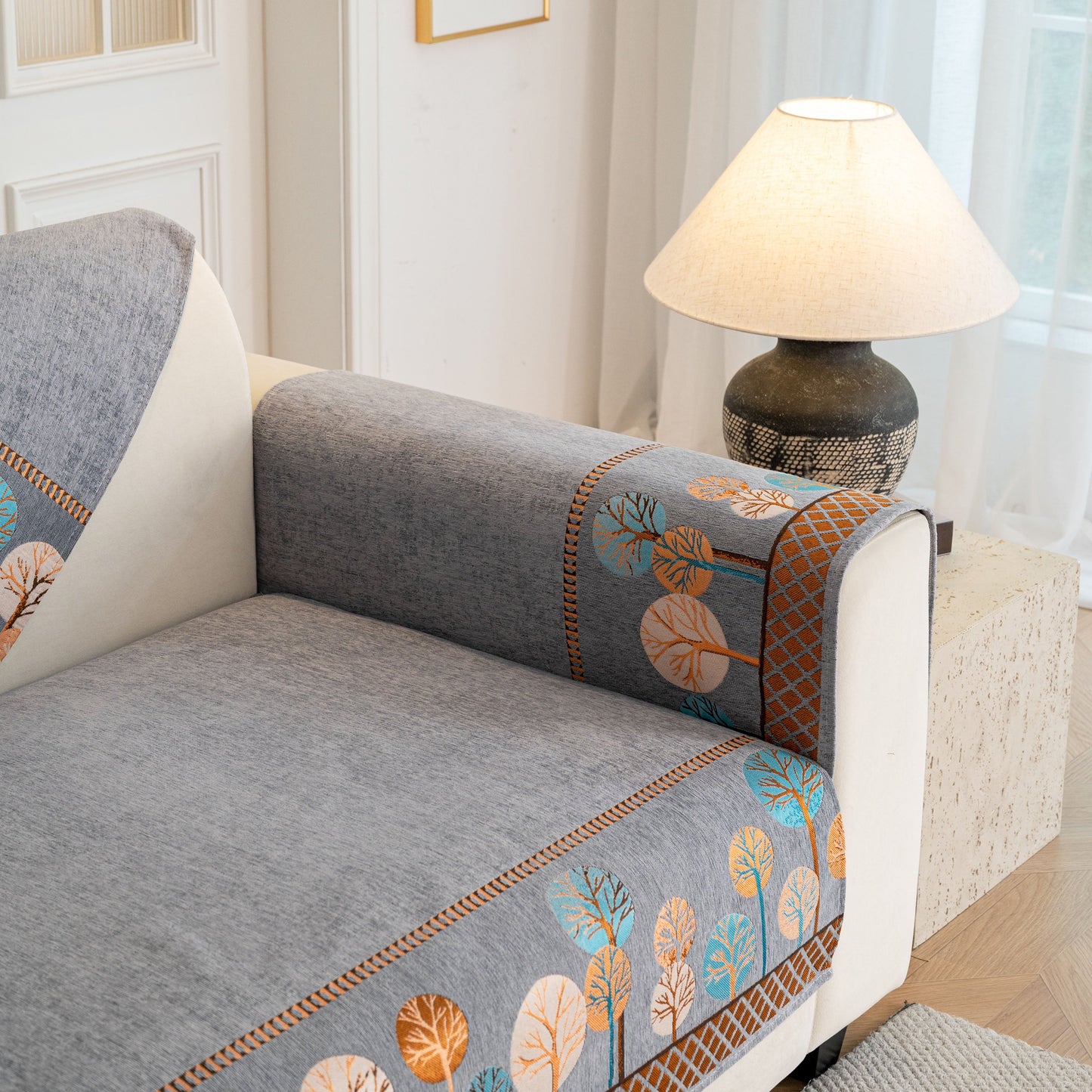 Sofa Cover for Couch, Non-Slip Sectional Couch Cover with Woven Tree Pattern