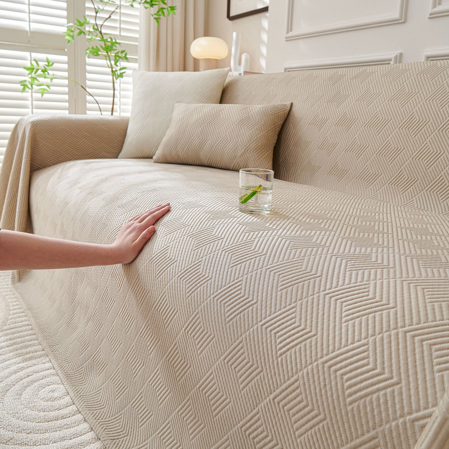 Cooling Scratch Proof Large Sofa Throw Cover, Geometric Texture Couch Protector