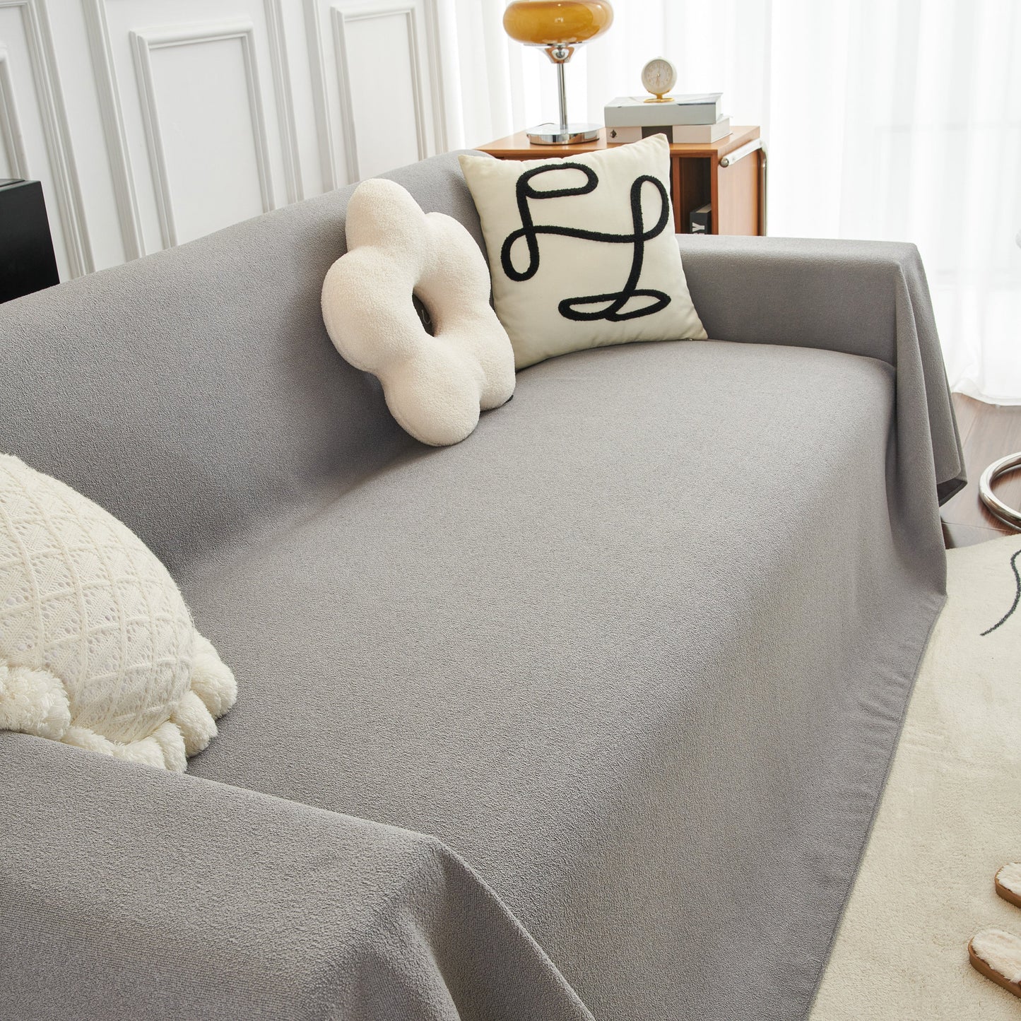 Teddy Throw Blanket and Stylish Slipcover for Couch, Waterproof Sofa Cover for Pets