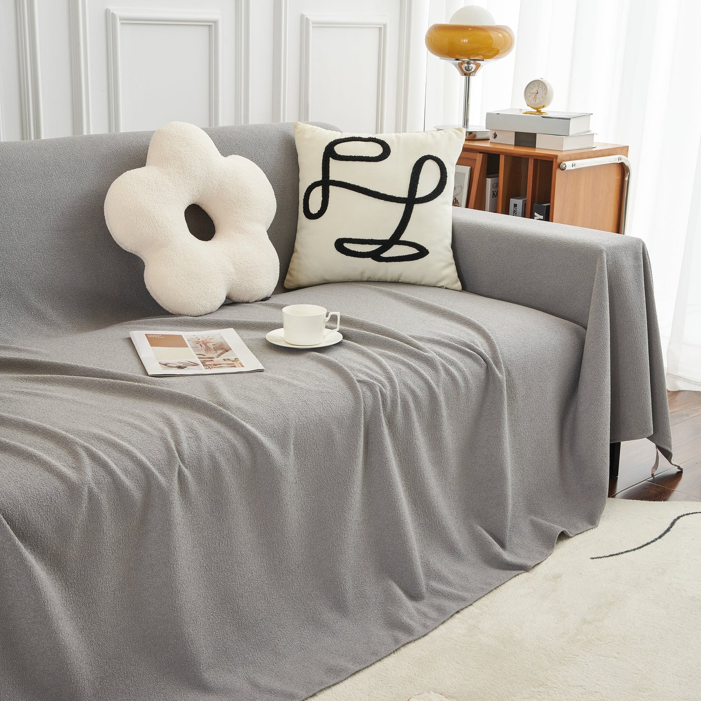 Teddy Throw Blanket and Stylish Slipcover for Couch, Waterproof Sofa Cover for Pets