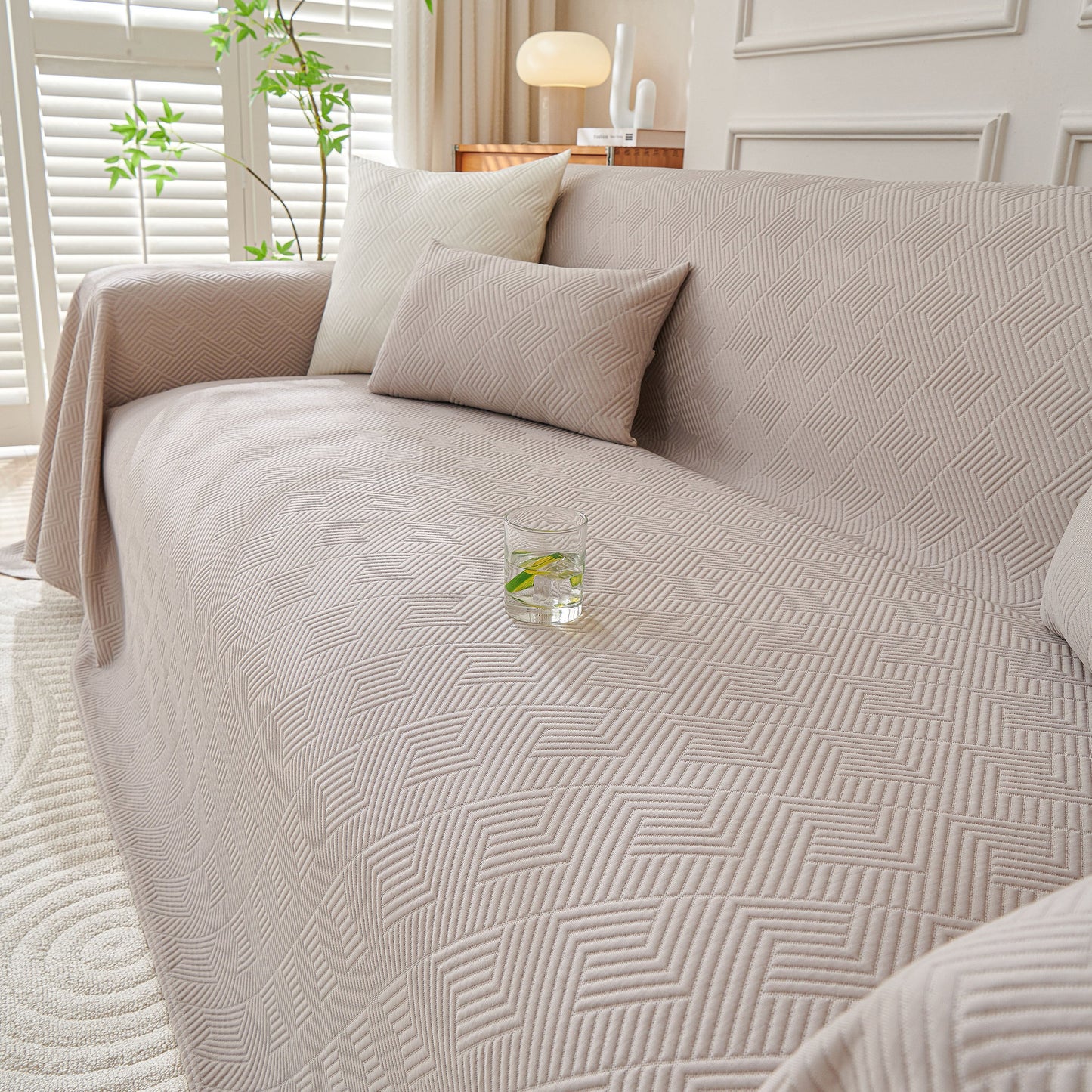 Cooling Scratch Proof Large Sofa Throw Cover, Geometric Texture Couch Protector