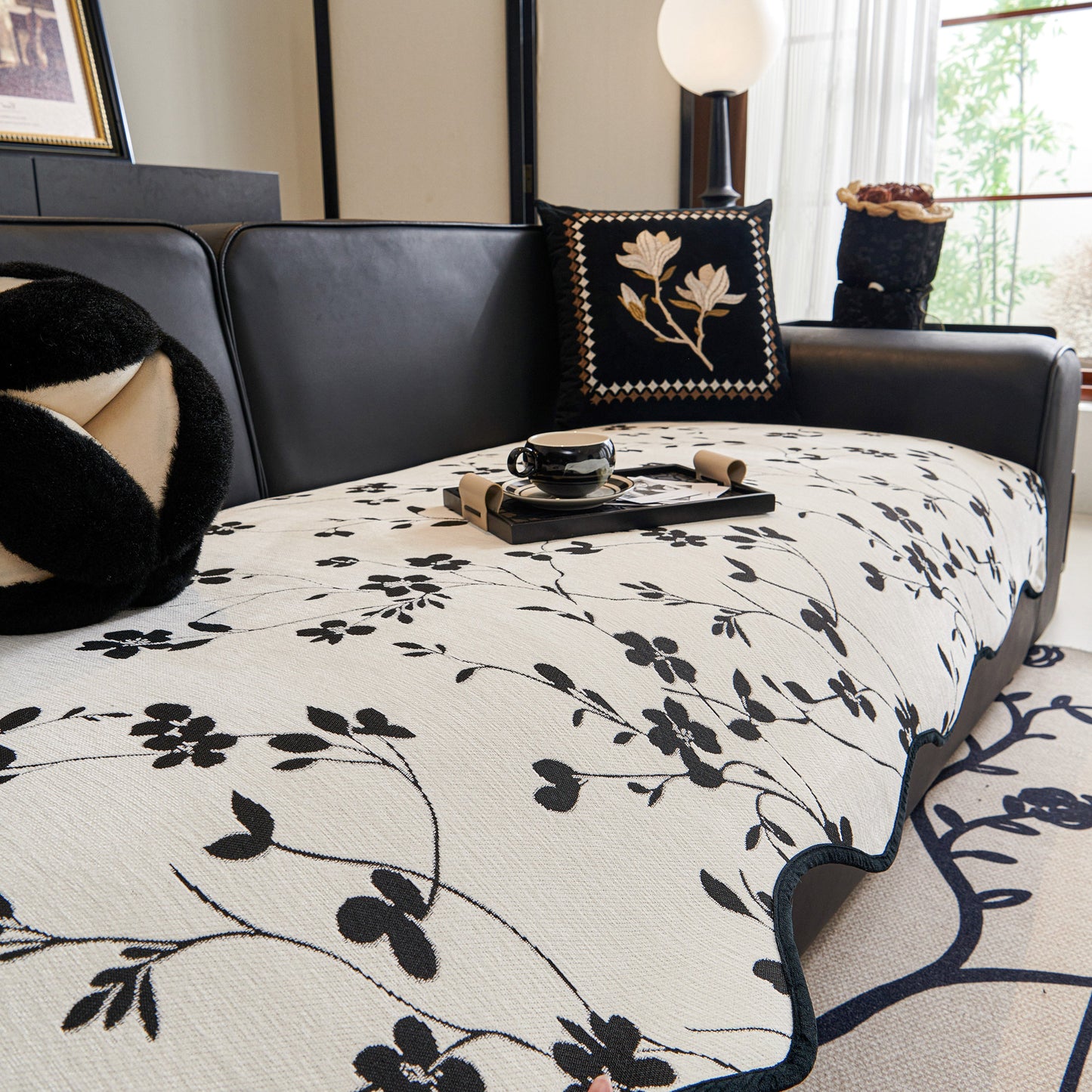 Floral Chenille Couch Cover, Non-Slip Sofa Slipcover Protector for Furniture