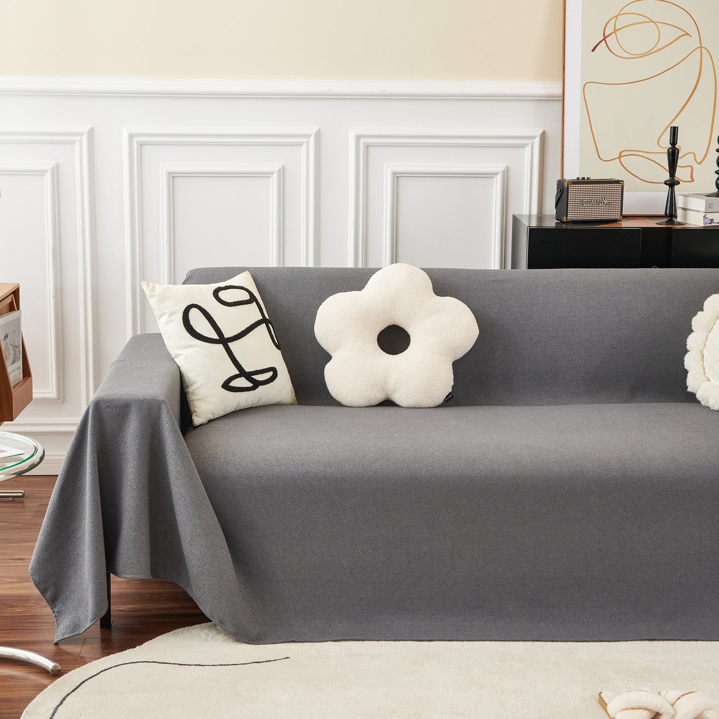 Teddy Throw Blanket and Stylish Slipcover for Couch, Waterproof Sofa Cover for Pets