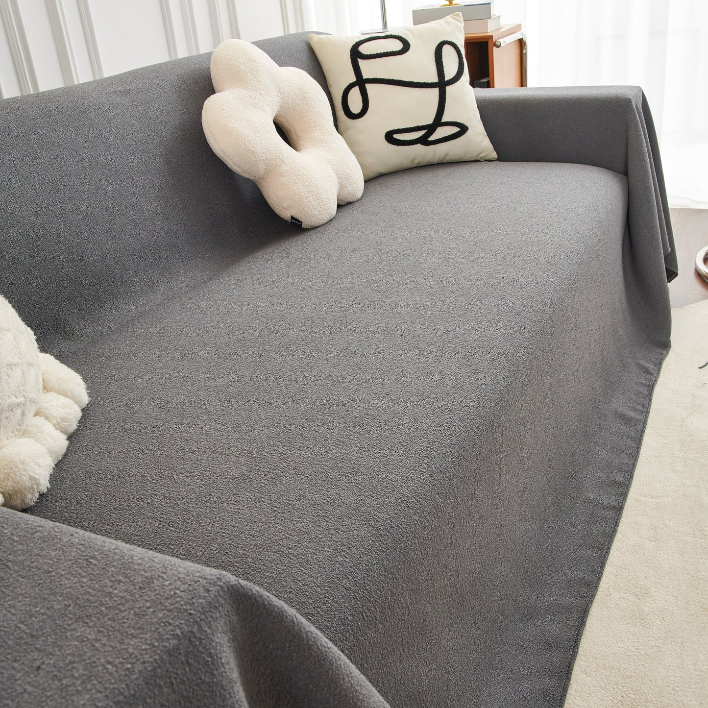 Teddy Throw Blanket and Stylish Slipcover for Couch, Waterproof Sofa Cover for Pets
