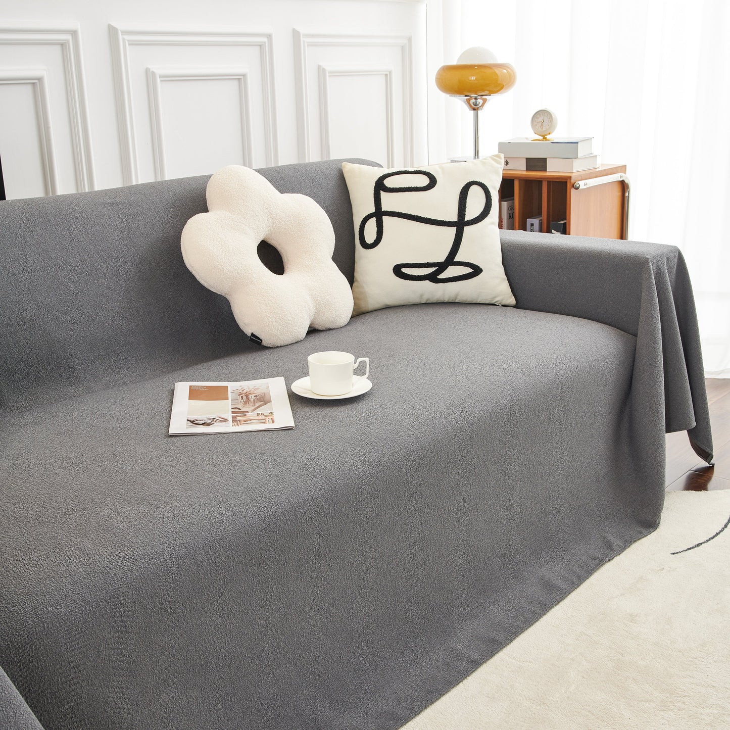 Teddy Throw Blanket and Stylish Slipcover for Couch, Waterproof Sofa Cover for Pets