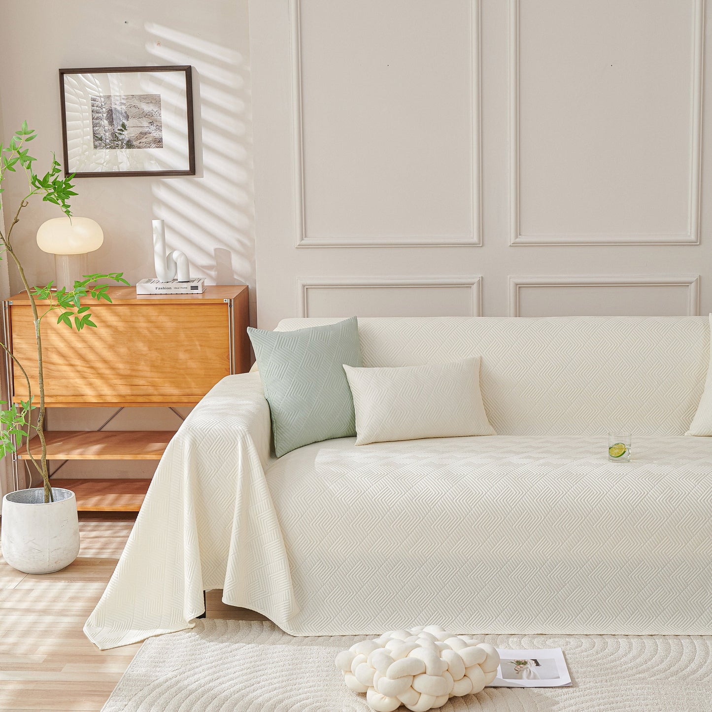Cooling Scratch Proof Large Sofa Throw Cover, Geometric Texture Couch Protector