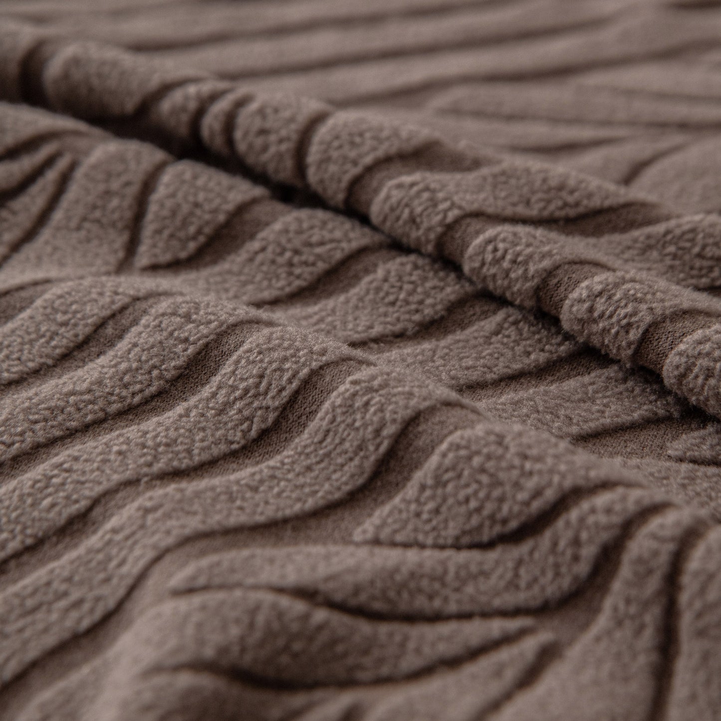 Plush Fleece Sofa Slipcover with 3D Wheat Pattern, Cozy High-Stretch Couch Cover