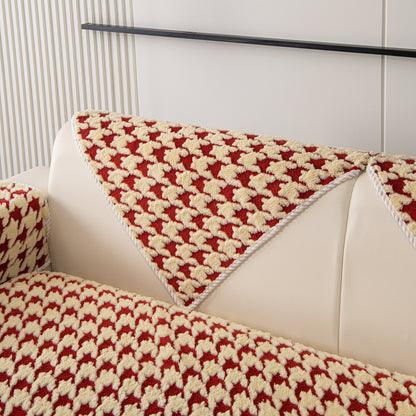 Winter Thickened Sherpa Fleece Houndstooth Sofa Cushion, Non-slip Sofa Cover with Plush