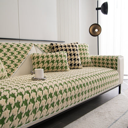 Winter Thickened Sherpa Fleece Houndstooth Sofa Cushion, Non-slip Sofa Cover with Plush