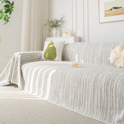 Summer Cooling Ice Silk Sofa Cover, Textured Stripe Soft Breathable Couch Throw Cover